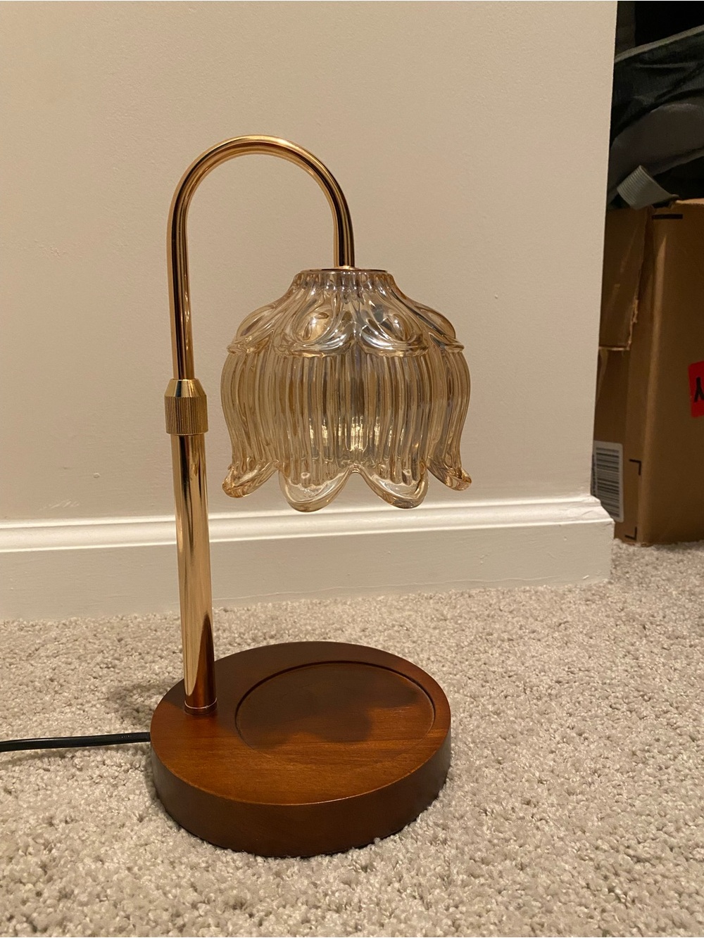 Vintage-inspired Glass Tulip Table Lamp - Amber Glass & Brass